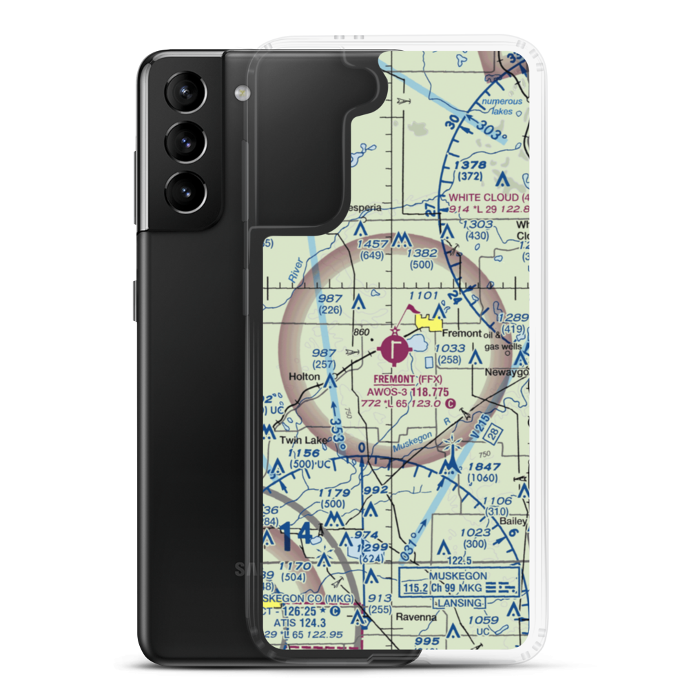 Fremont Municipal Airport (FFX) VFR Sectional Samsung Case Samsung Galaxy S21 Plus model shown