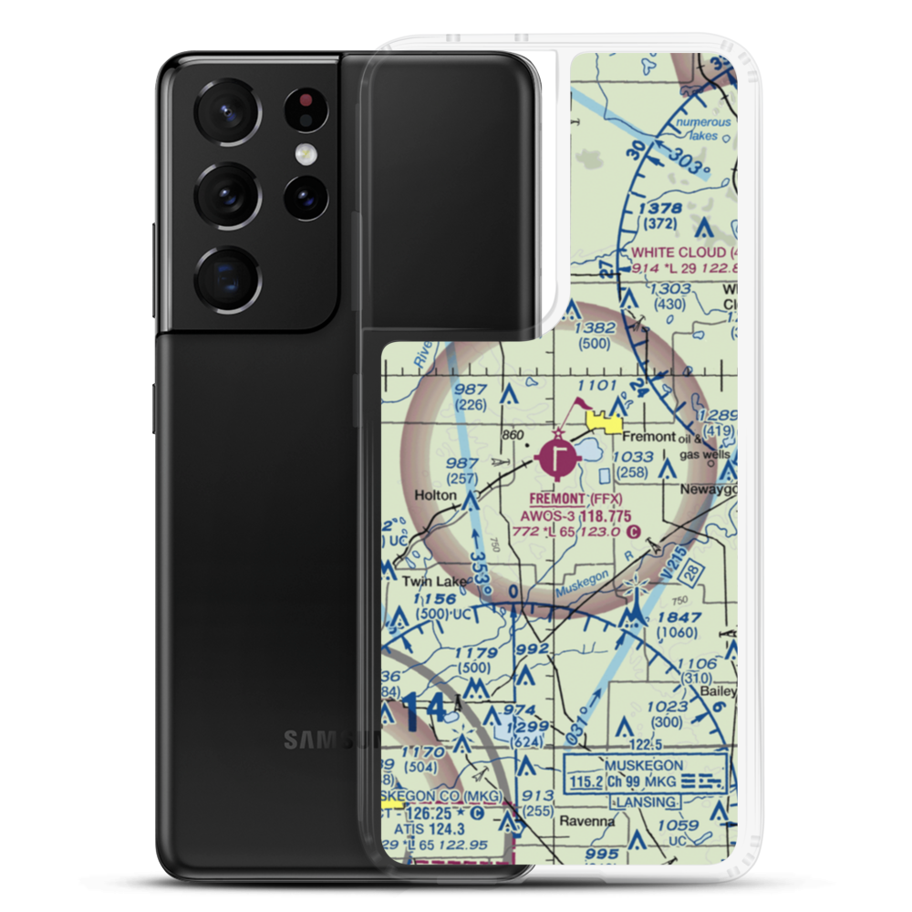 Fremont Municipal Airport (FFX) VFR Sectional Samsung Case Samsung Galaxy S21 Ultra model shown