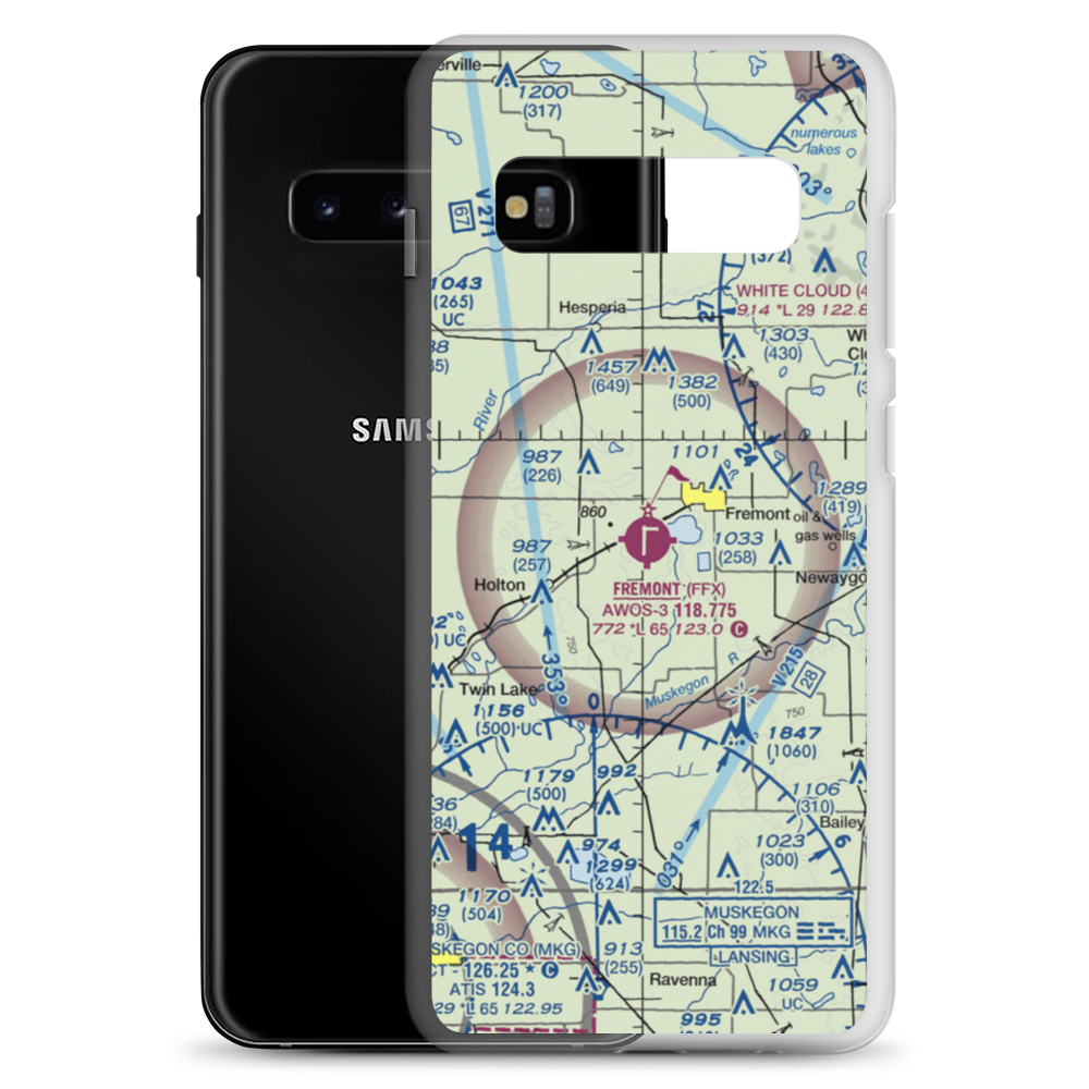 Fremont Municipal Airport (FFX) VFR Sectional Samsung Case Samsung Galaxy S10+ model shown