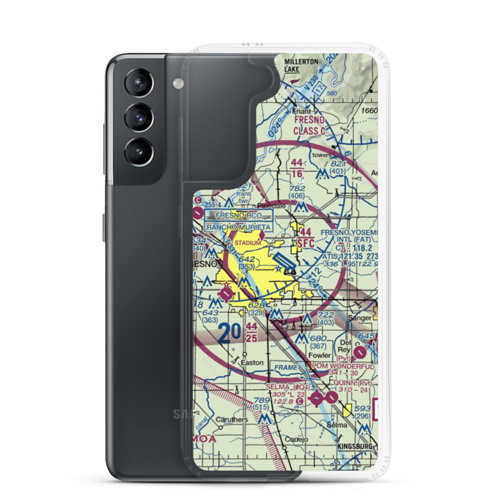 Fresno Yosemite International Airport (FAT) VFR Sectional Samsung Case Samsung Galaxy S21 model shown