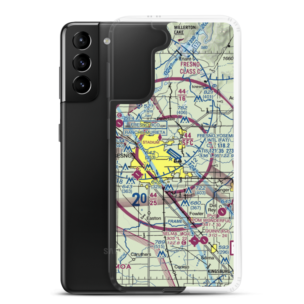 Fresno Yosemite International Airport (FAT) VFR Sectional Samsung Case Samsung Galaxy S21 Plus model shown
