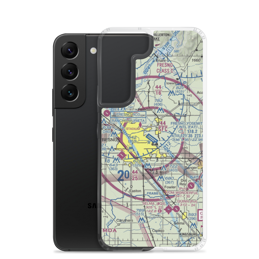 Fresno Yosemite International Airport (FAT) VFR Sectional Samsung Case Samsung Galaxy S22 model shown
