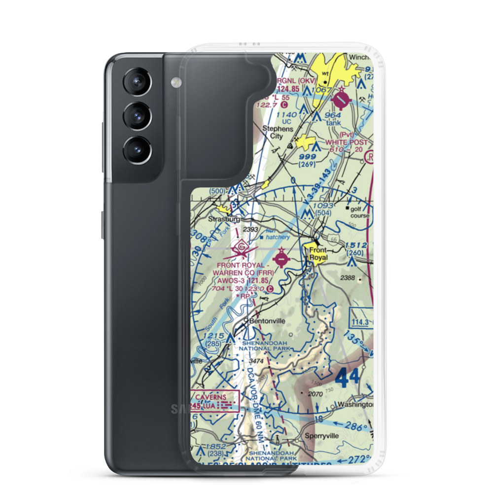 Front Royal Warren County Airport (FRR) VFR Sectional Samsung Case Samsung Galaxy S21 model shown