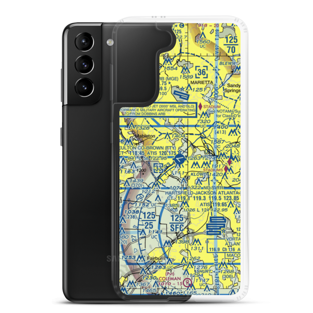Fulton County Airport Brown Field (FTY) VFR Sectional Samsung Case Samsung Galaxy S21 Plus model shown