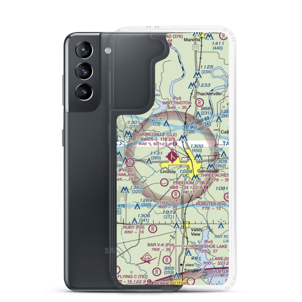 Gainesville Municipal Airport (GLE) VFR Sectional Samsung Case Samsung Galaxy S21 model shown
