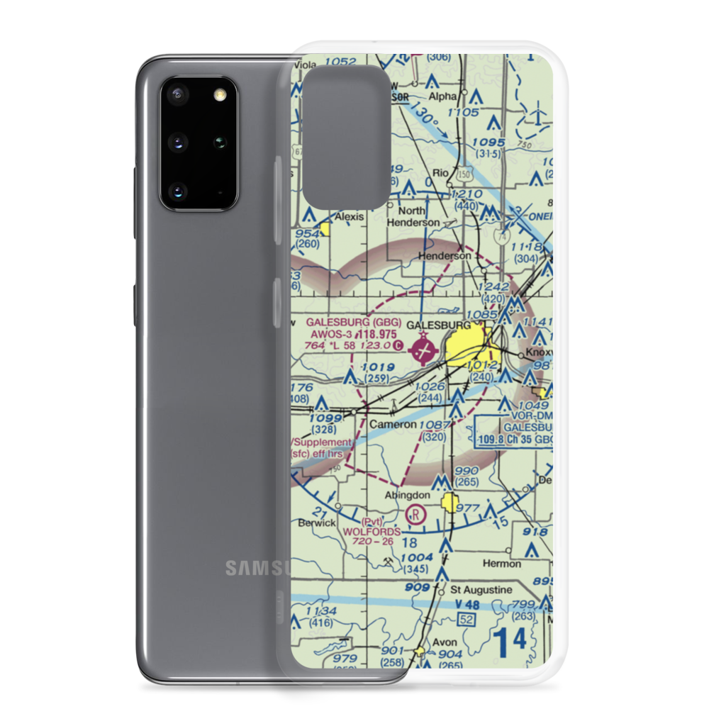 Galesburg Municipal Airport (GBG) VFR Sectional Samsung Case Samsung Galaxy S20 Plus model shown