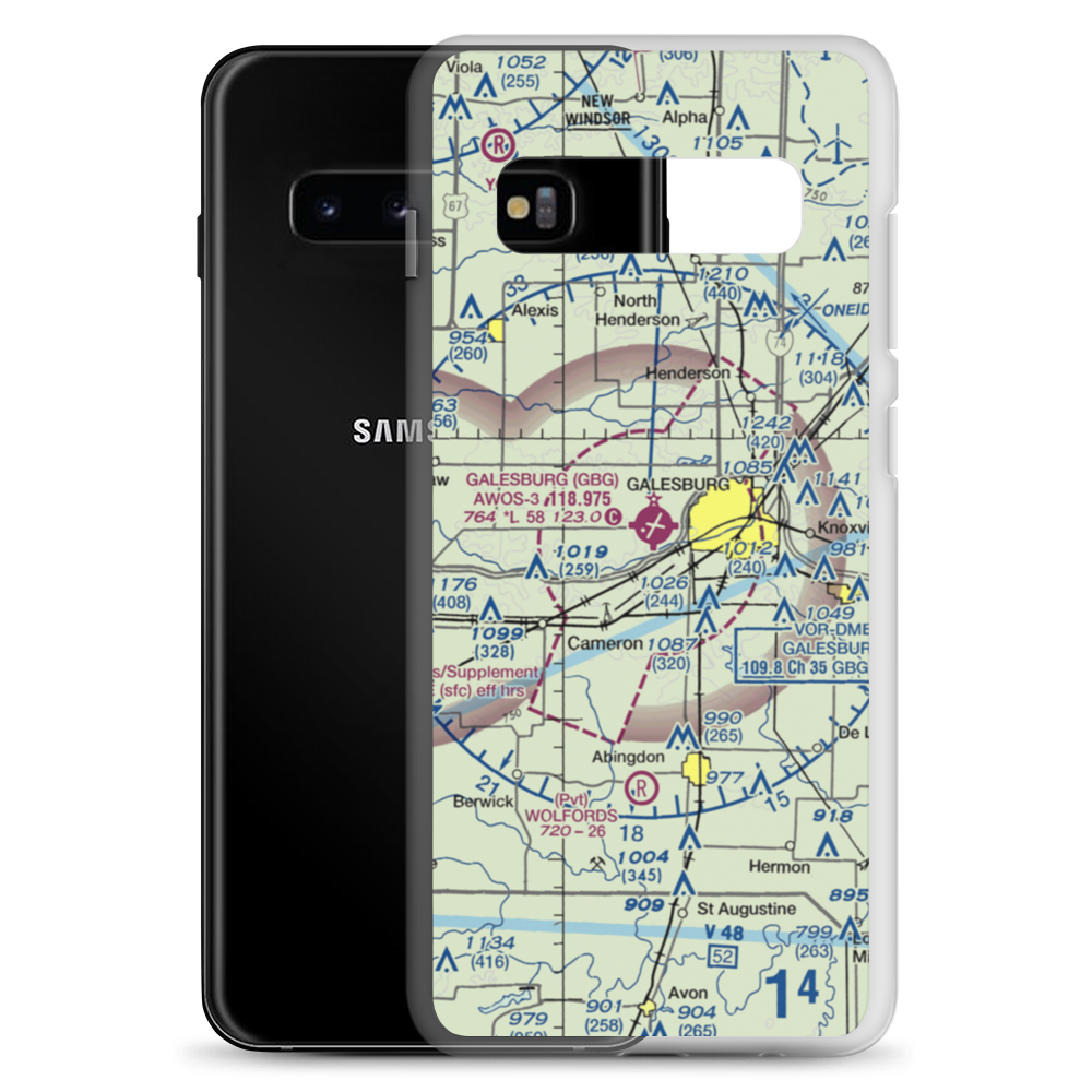 Galesburg Municipal Airport (GBG) VFR Sectional Samsung Case Samsung Galaxy S10+ model shown