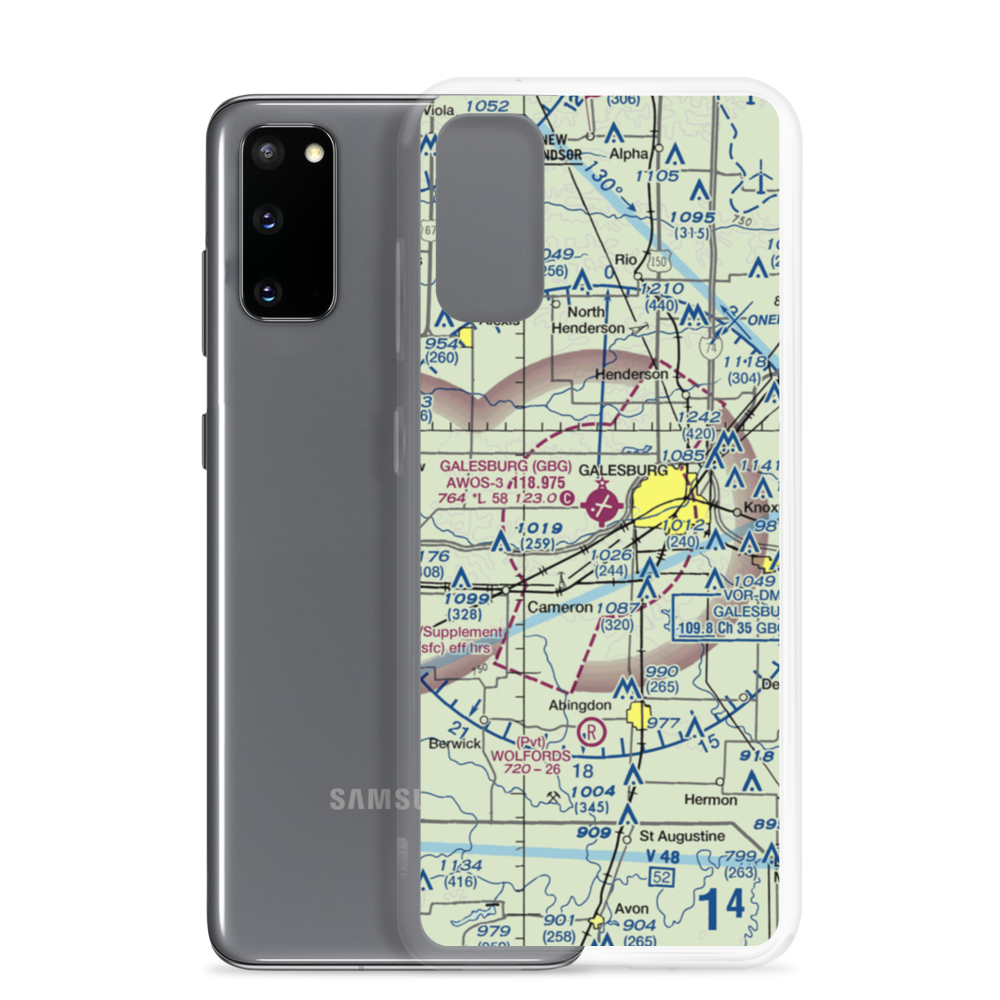 Galesburg Municipal Airport (GBG) VFR Sectional Samsung Case Samsung Galaxy S20 model shown