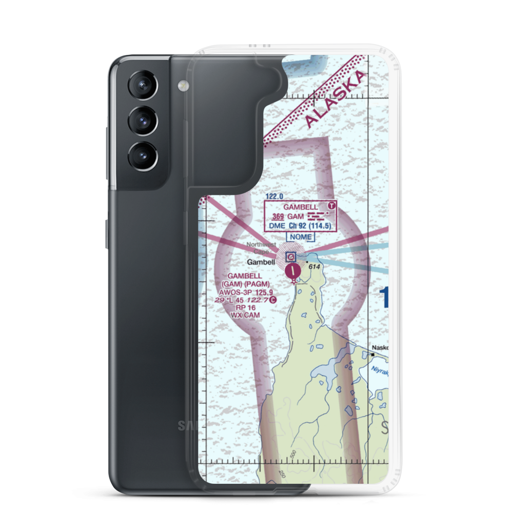 Gambell Airport (GAM) VFR Sectional Samsung Case Samsung Galaxy S21 model shown