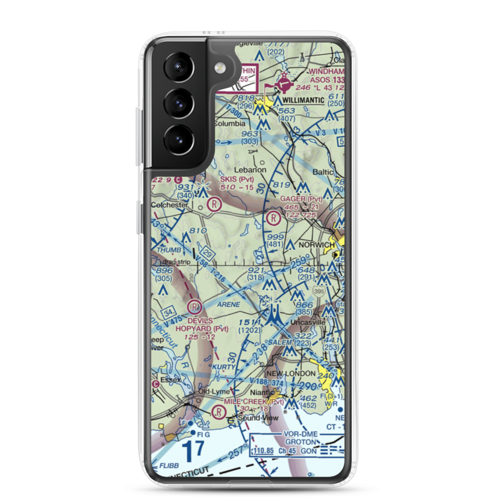 Gardner Lake Airport (CT08) VFR Sectional Samsung Case Samsung Galaxy S21 Plus model shown