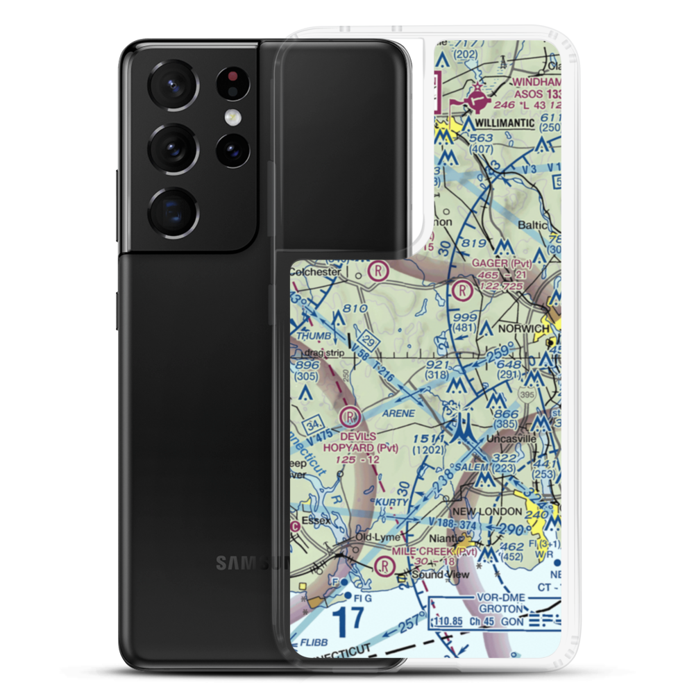 Gardner Lake Airport (CT08) VFR Sectional Samsung Case Samsung Galaxy S21 Ultra model shown