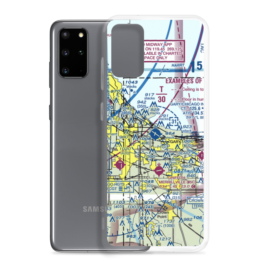 Gary Chicago International Airport (GYY) VFR Sectional Samsung Case Samsung Galaxy S20 Plus model shown