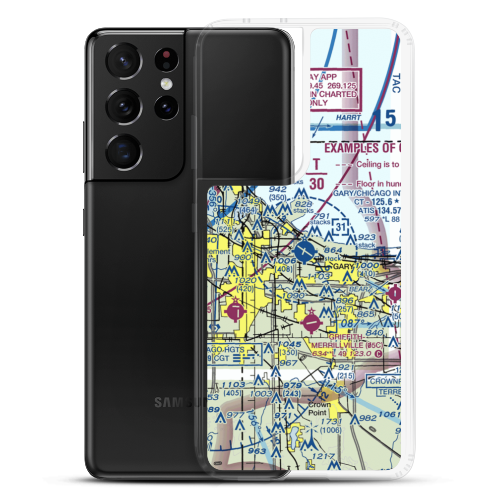 Gary Chicago International Airport (GYY) VFR Sectional Samsung Case Samsung Galaxy S21 Ultra model shown