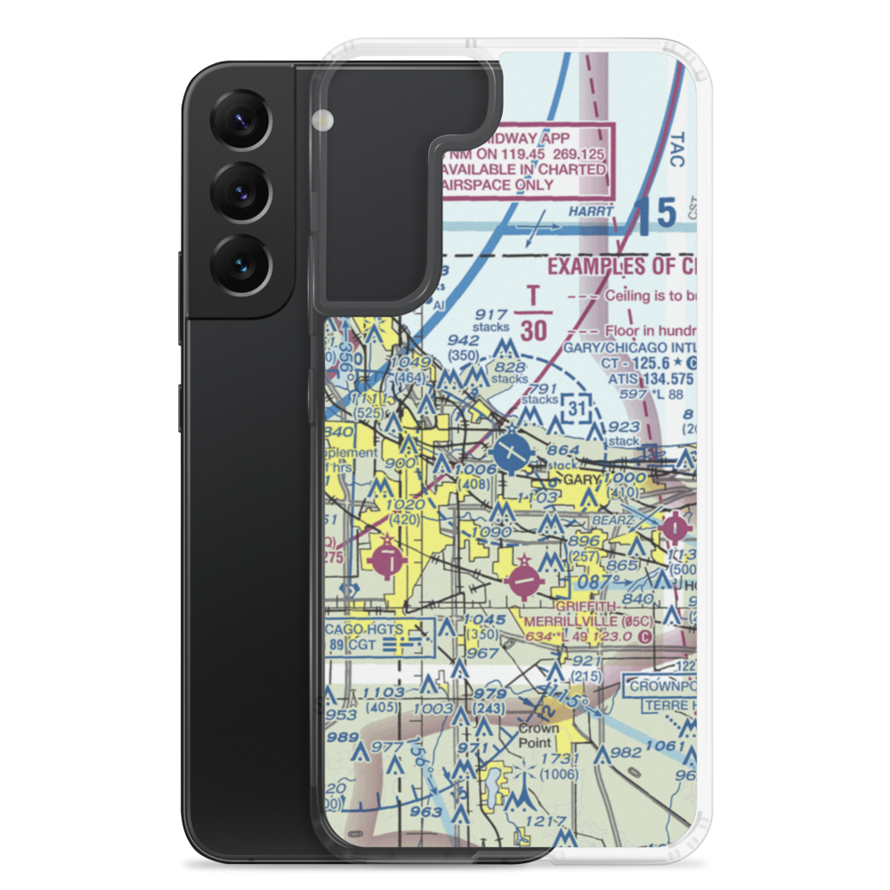 Gary Chicago International Airport (GYY) VFR Sectional Samsung Case Samsung Galaxy S22 Plus model shown
