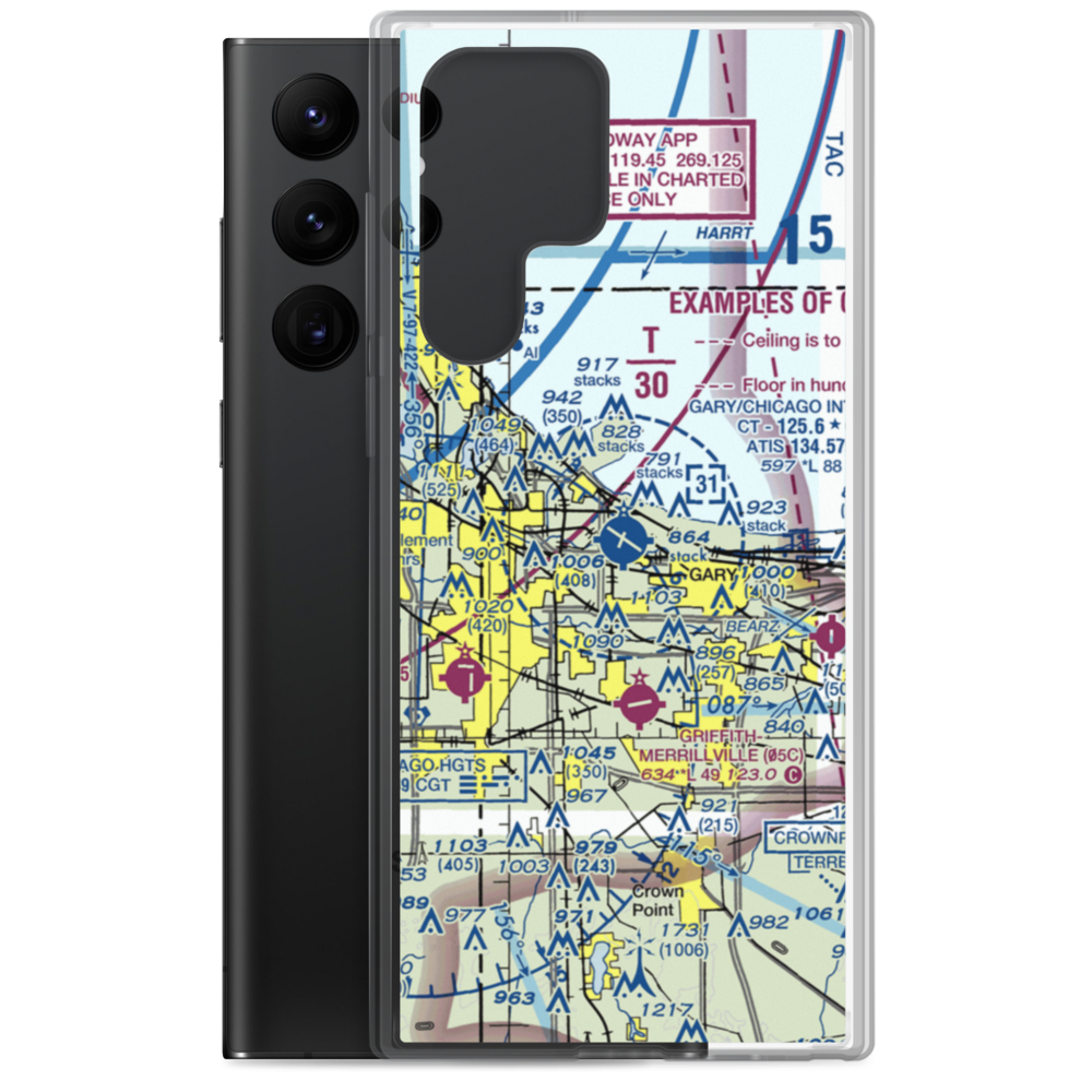 Gary Chicago International Airport (GYY) VFR Sectional Samsung Case Samsung Galaxy S22 Ultra model shown