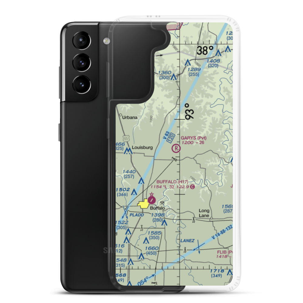 Gary's Airport (97MO) VFR Sectional Samsung Case Samsung Galaxy S21 Plus model shown