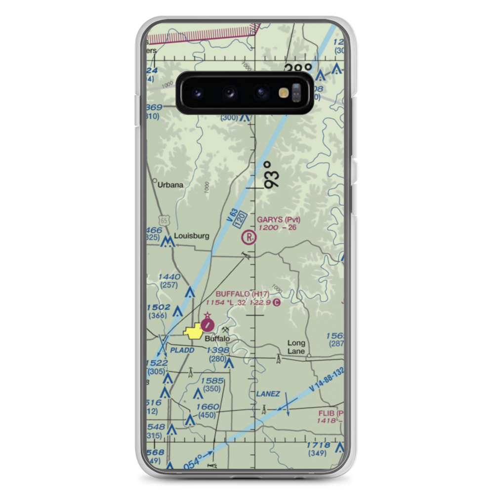 Gary's Airport (97MO) VFR Sectional Samsung Case Samsung Galaxy S10+ model shown