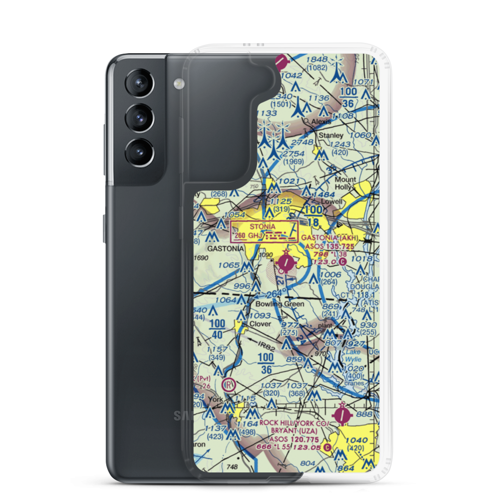 Gastonia Municipal Airport (AKH) VFR Sectional Samsung Case Samsung Galaxy S21 model shown