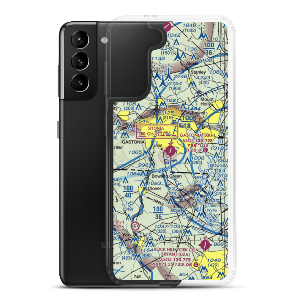 Gastonia Municipal Airport (AKH) VFR Sectional Samsung Case Samsung Galaxy S21 Plus model shown