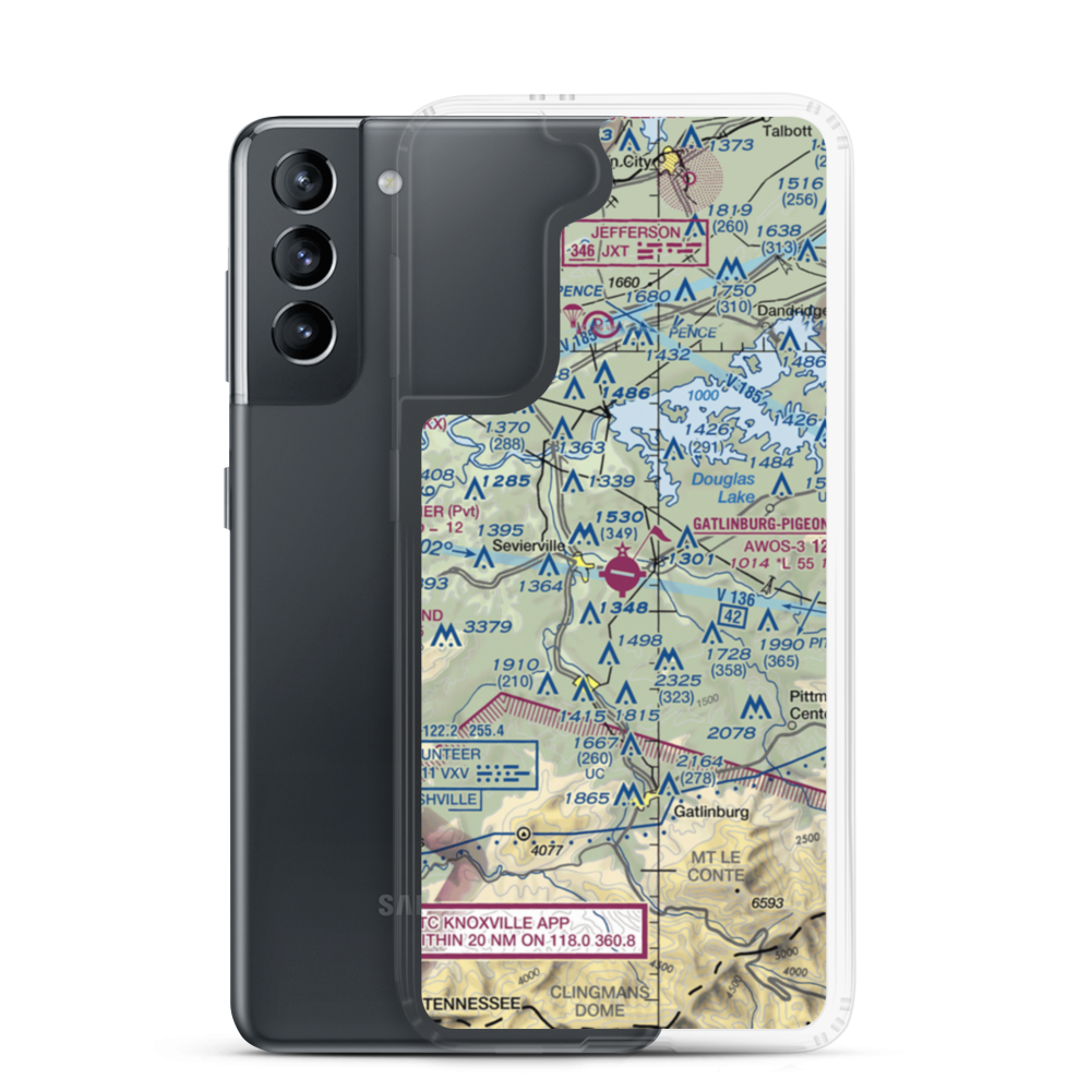 Gatlinburg-Pigeon Forge Airport (GKT) VFR Sectional Samsung Case Samsung Galaxy S21 model shown