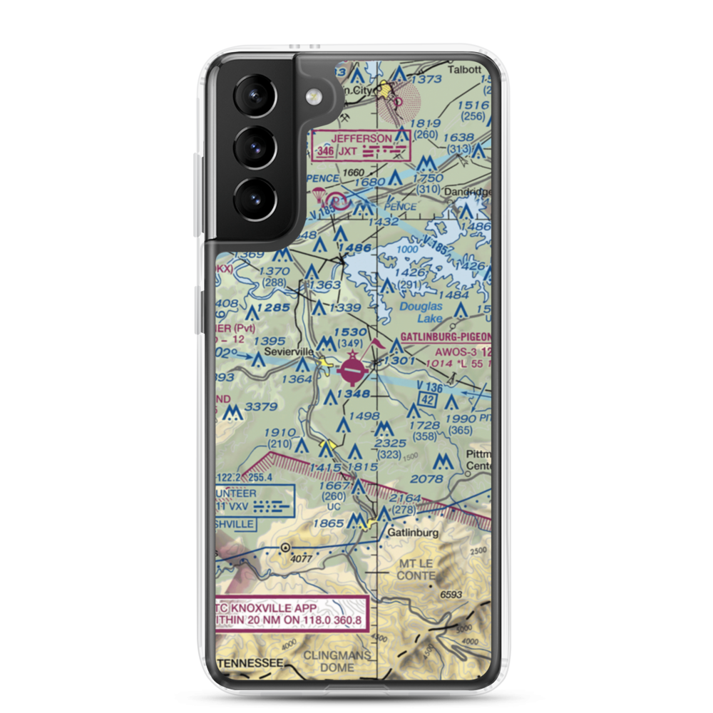 Gatlinburg-Pigeon Forge Airport (GKT) VFR Sectional Samsung Case Samsung Galaxy S21 Plus model shown