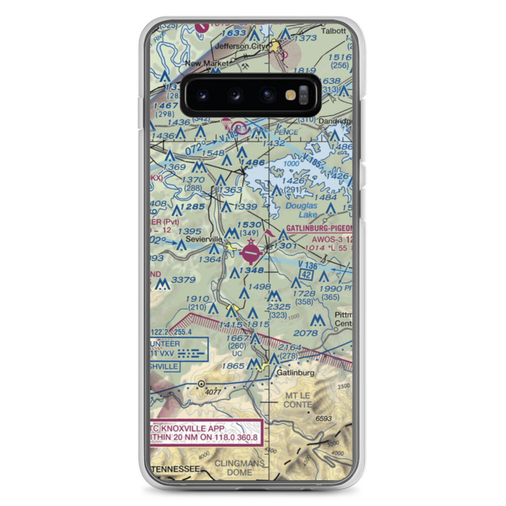 Gatlinburg-Pigeon Forge Airport (GKT) VFR Sectional Samsung Case Samsung Galaxy S10+ model shown