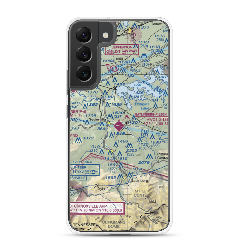 Gatlinburg-Pigeon Forge Airport (GKT) VFR Sectional Samsung Case Samsung Galaxy S22 Plus model shown