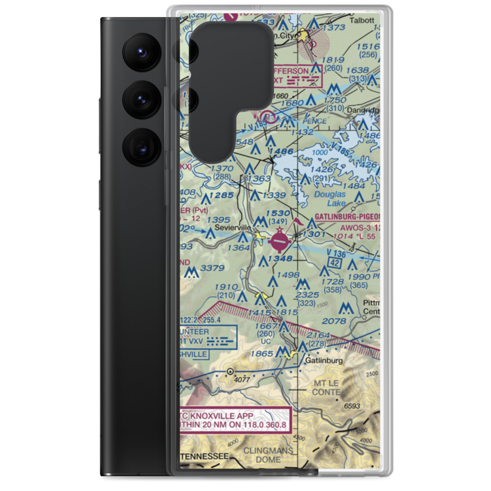 Gatlinburg-Pigeon Forge Airport (GKT) VFR Sectional Samsung Case Samsung Galaxy S22 Ultra model shown