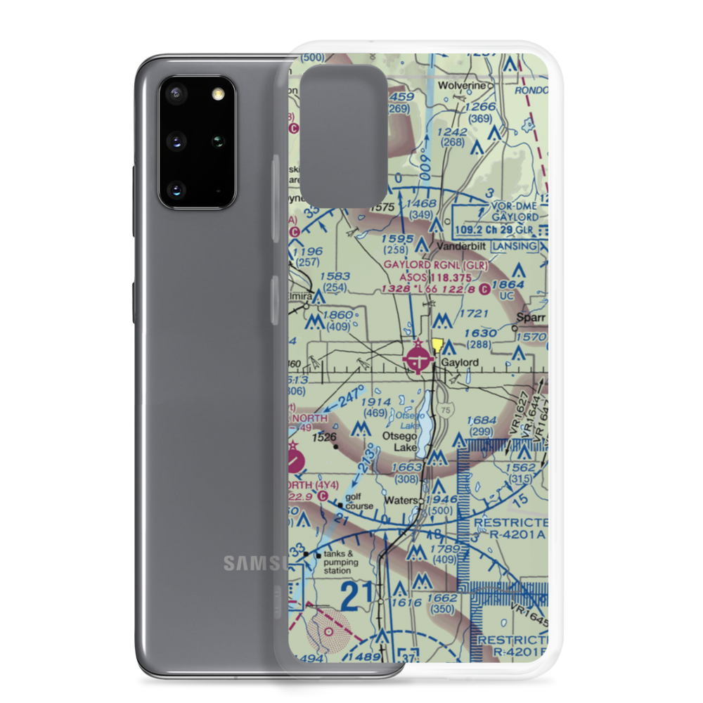 Gaylord Regional Airport (GLR) VFR Sectional Samsung Case Samsung Galaxy S20 Plus model shown