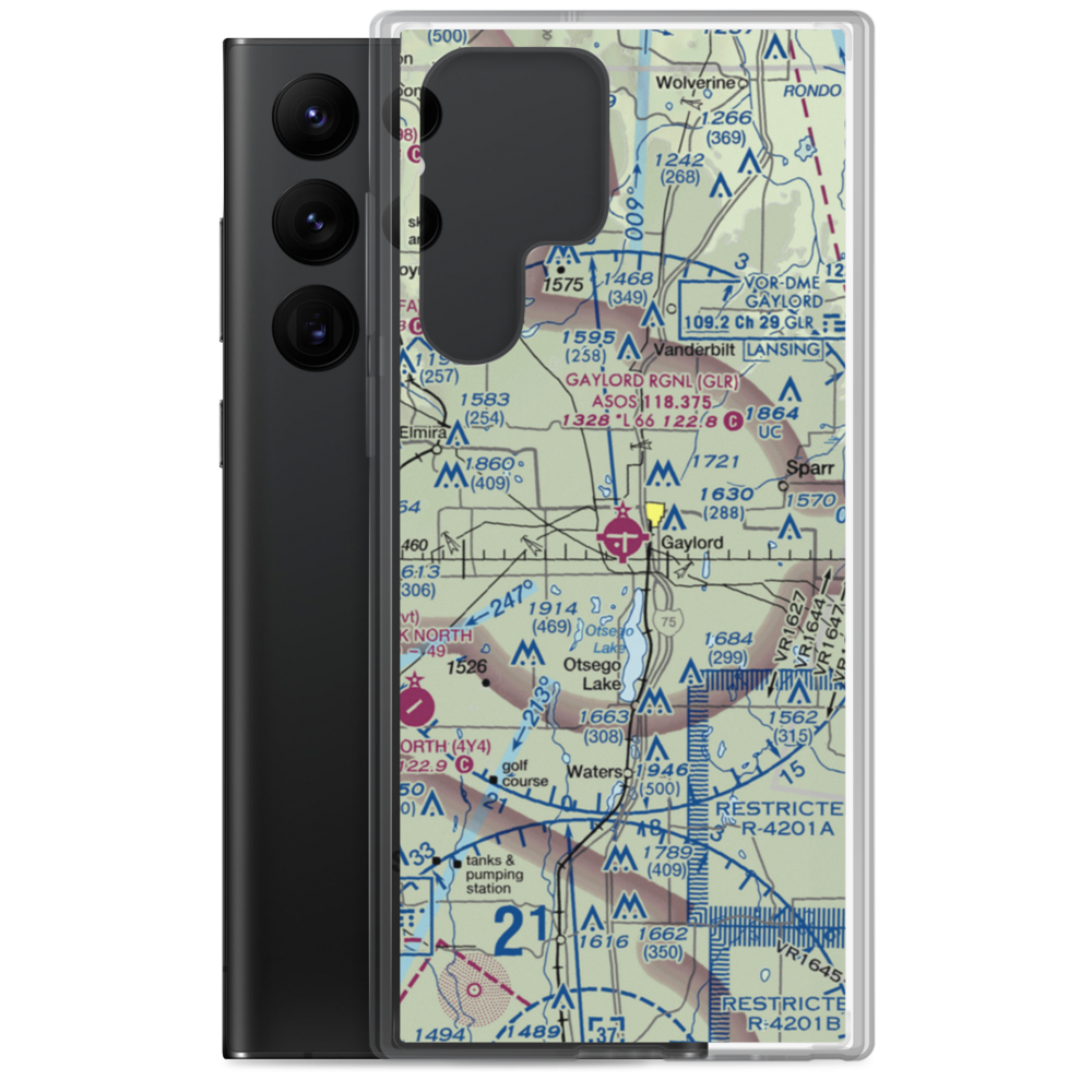 Gaylord Regional Airport (GLR) VFR Sectional Samsung Case Samsung Galaxy S22 Ultra model shown