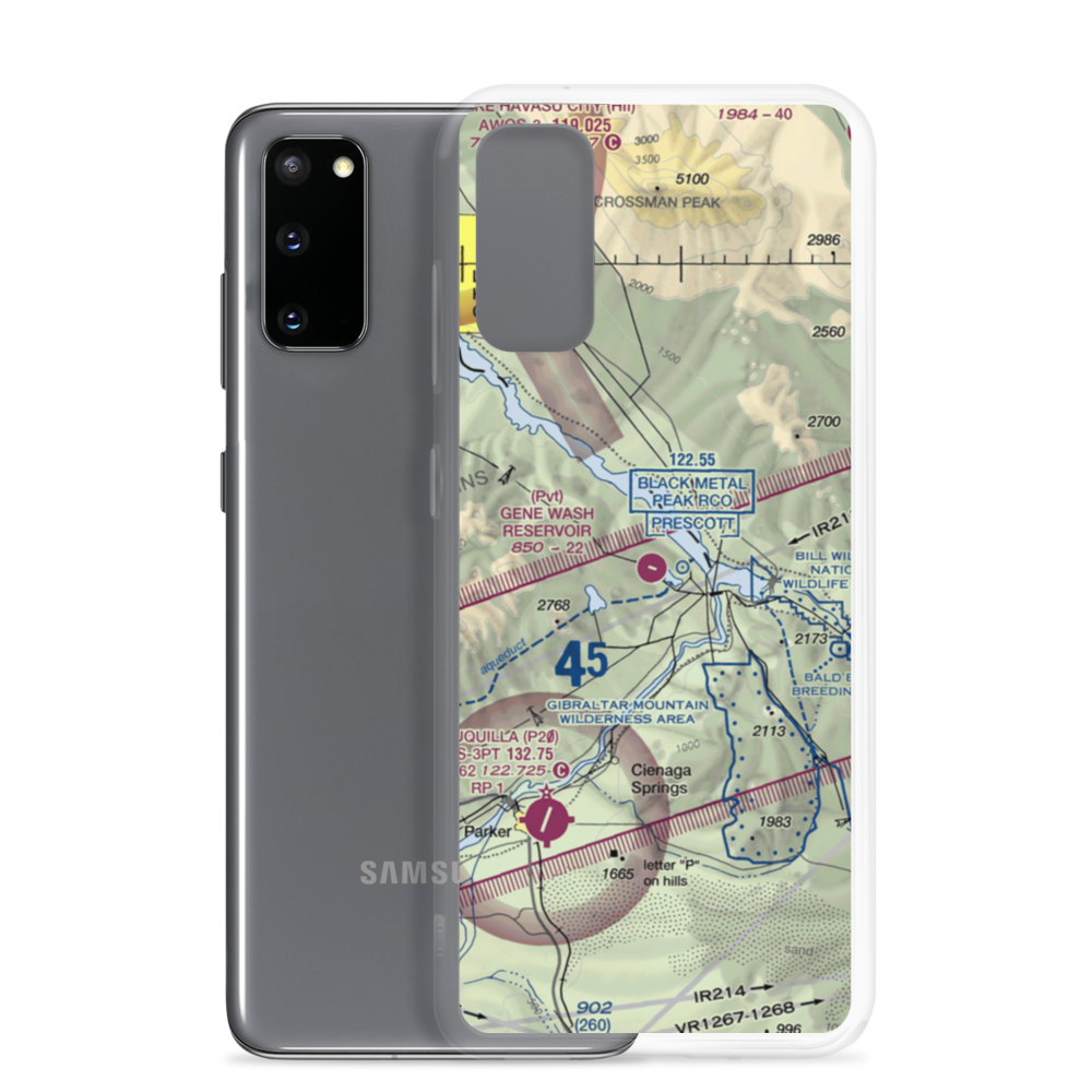 Gene Wash Reservoir Airport (5CL7) VFR Sectional Samsung Case Samsung Galaxy S20 model shown