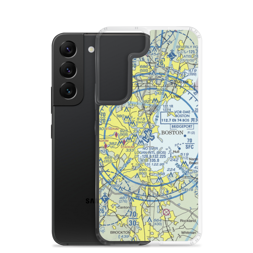 General Edward Lawrence Logan International Airport (BOS) VFR Sectional Samsung Case Samsung Galaxy S22 model shown