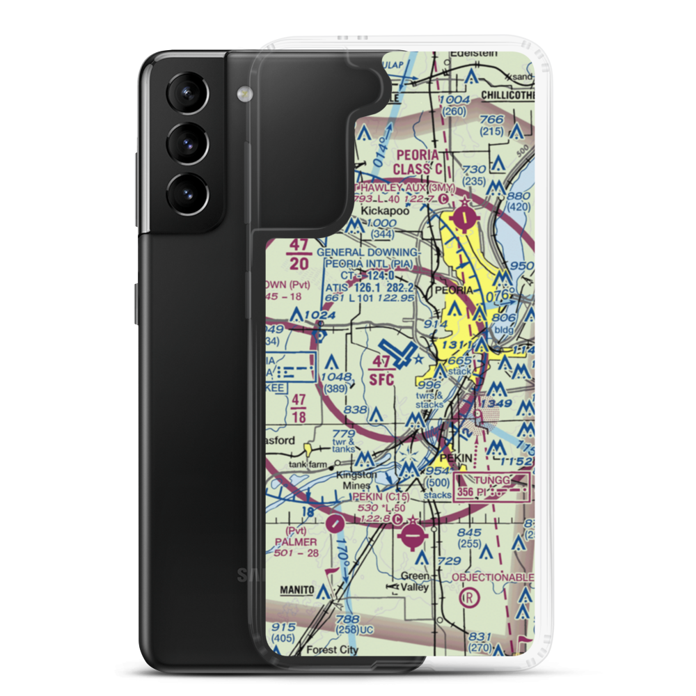 General Wayne A. Downing Peoria International Airport (PIA) VFR Sectional Samsung Case Samsung Galaxy S21 Plus model shown