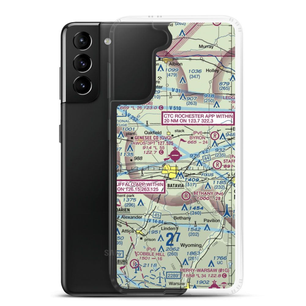 Genesee County Airport (GVQ) VFR Sectional Samsung Case Samsung Galaxy S21 Plus model shown