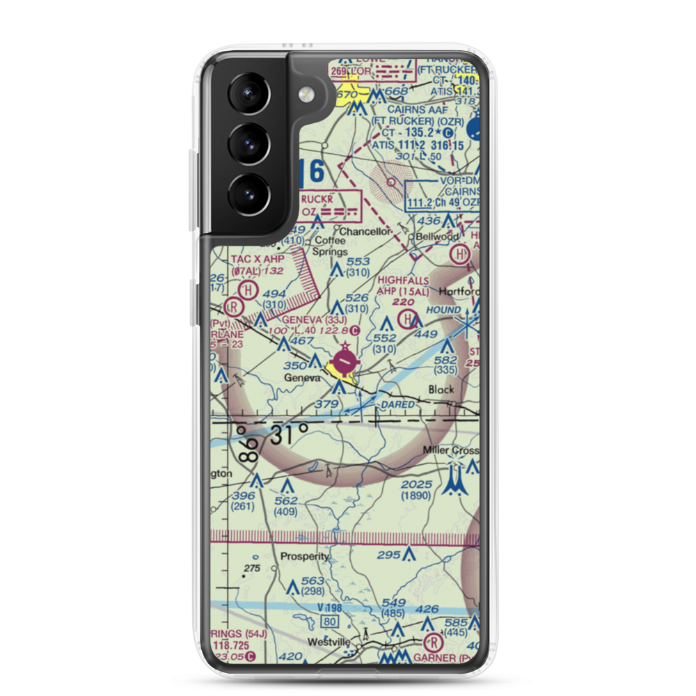 Geneva Municipal Airport (33J) VFR Sectional Samsung Case Samsung Galaxy S21 Plus model shown