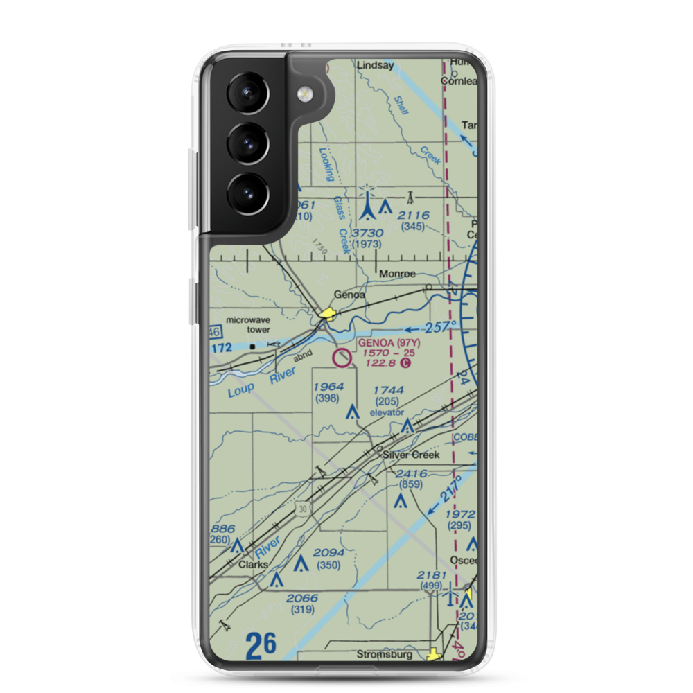 Genoa Municipal Airport (97Y) VFR Sectional Samsung Case Samsung Galaxy S21 Plus model shown