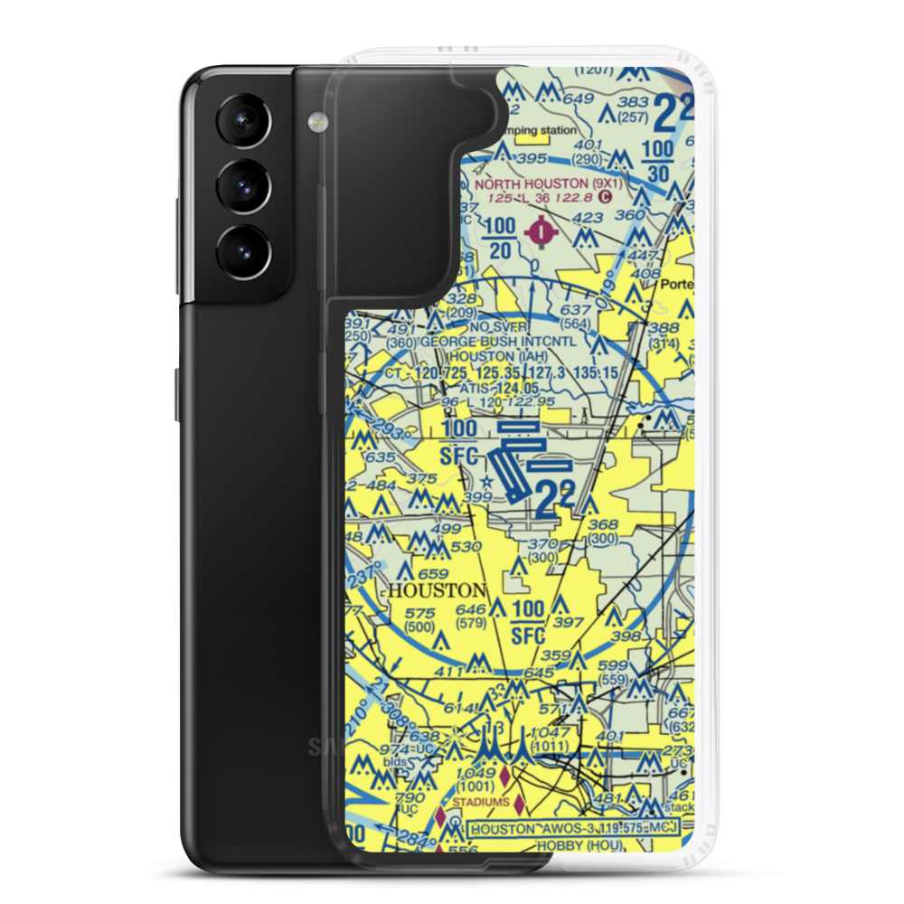 George Bush Intercontinental Houston Airport (IAH) VFR Sectional Samsung Case Samsung Galaxy S21 Plus model shown
