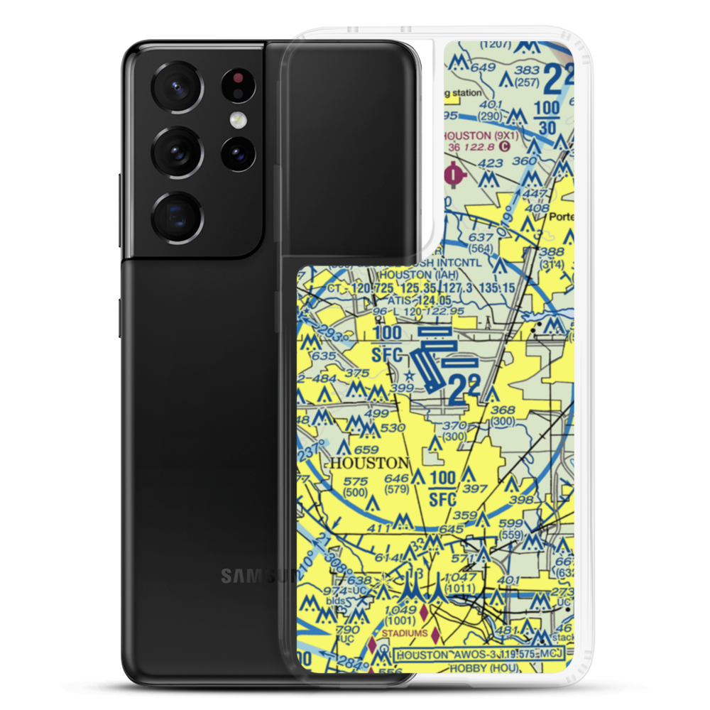 George Bush Intercontinental Houston Airport (IAH) VFR Sectional Samsung Case Samsung Galaxy S21 Ultra model shown