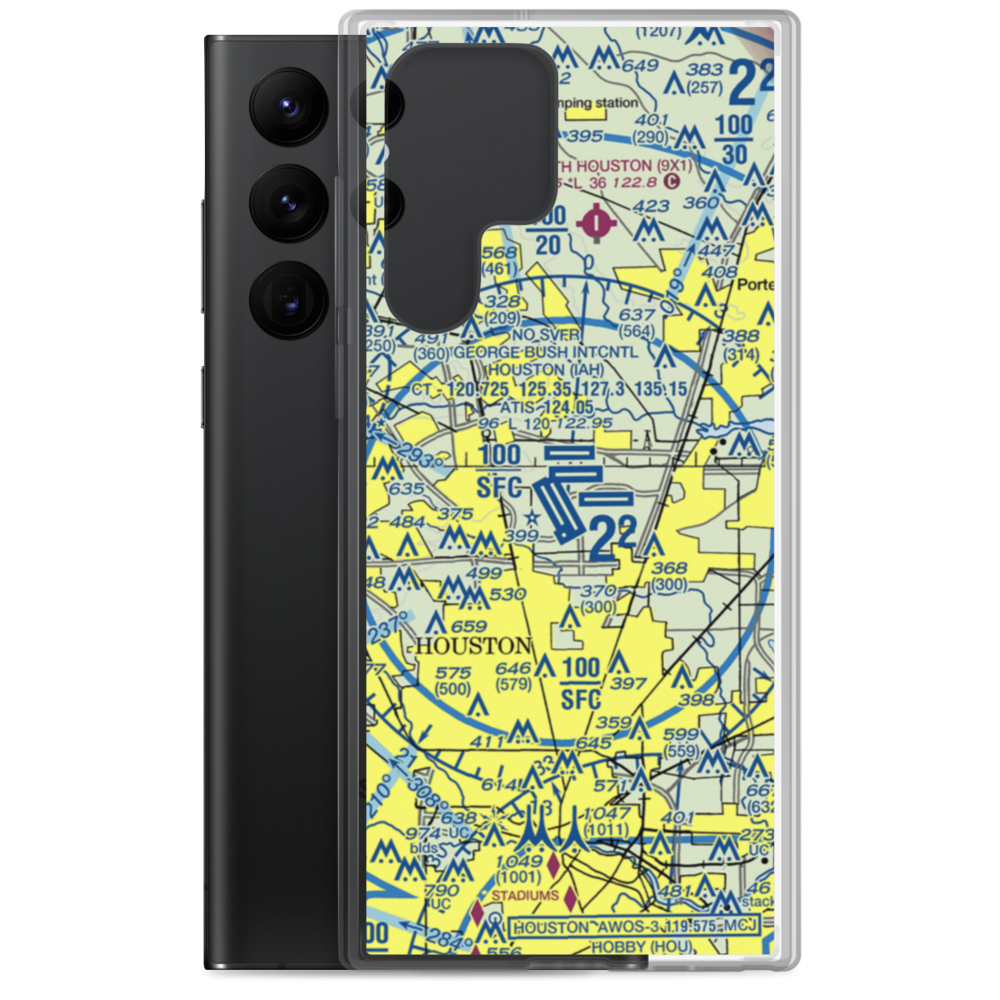 George Bush Intercontinental Houston Airport (IAH) VFR Sectional Samsung Case Samsung Galaxy S22 Ultra model shown