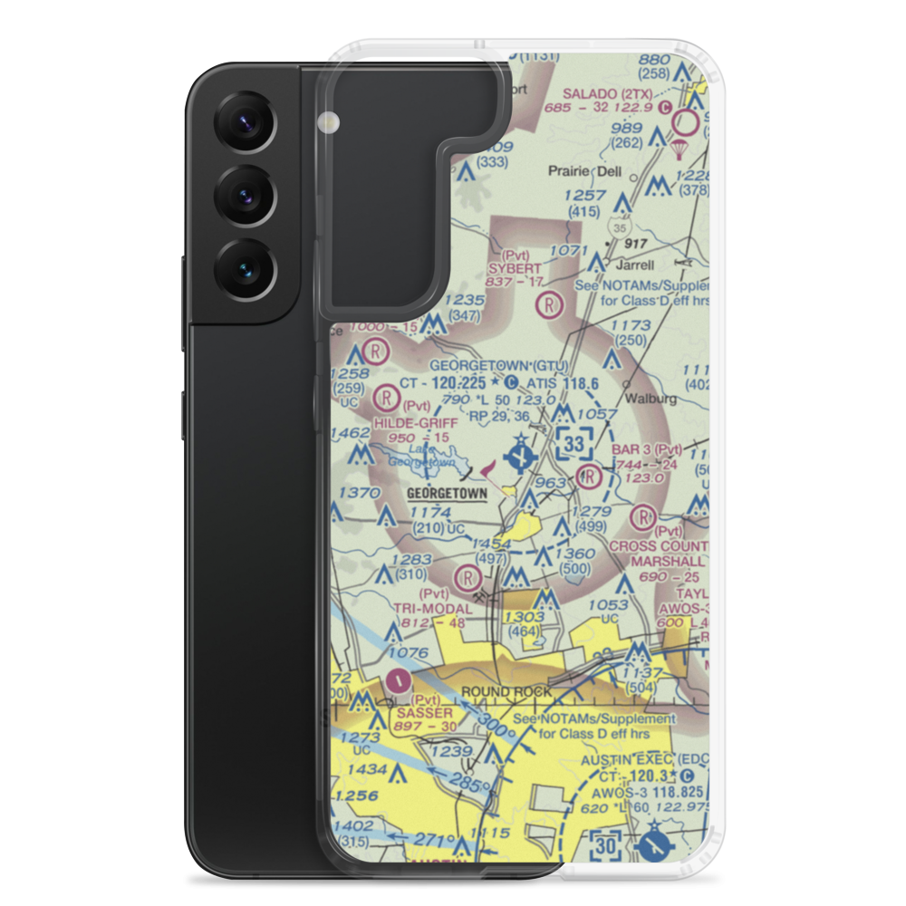 Georgetown Municipal Airport (GTU) VFR Sectional Samsung Case Samsung Galaxy S22 Plus model shown