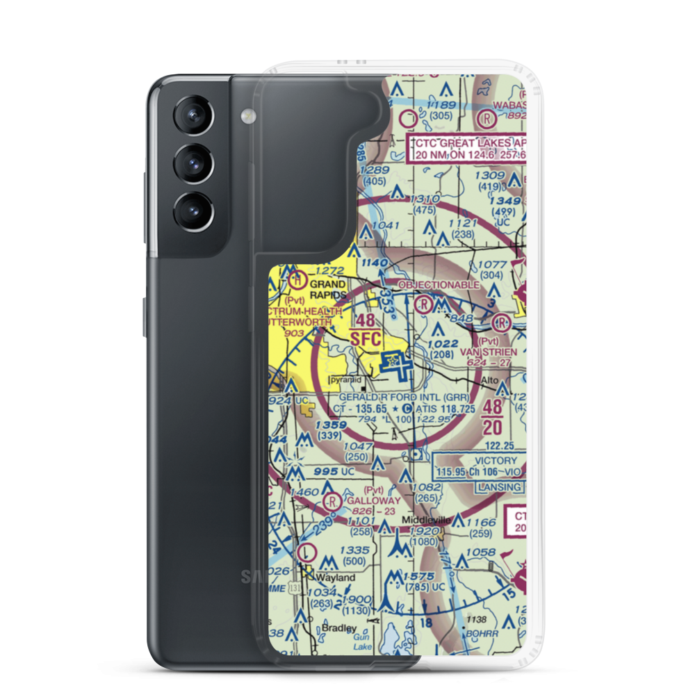 Gerald R. Ford International Airport (GRR) VFR Sectional Samsung Case Samsung Galaxy S21 model shown