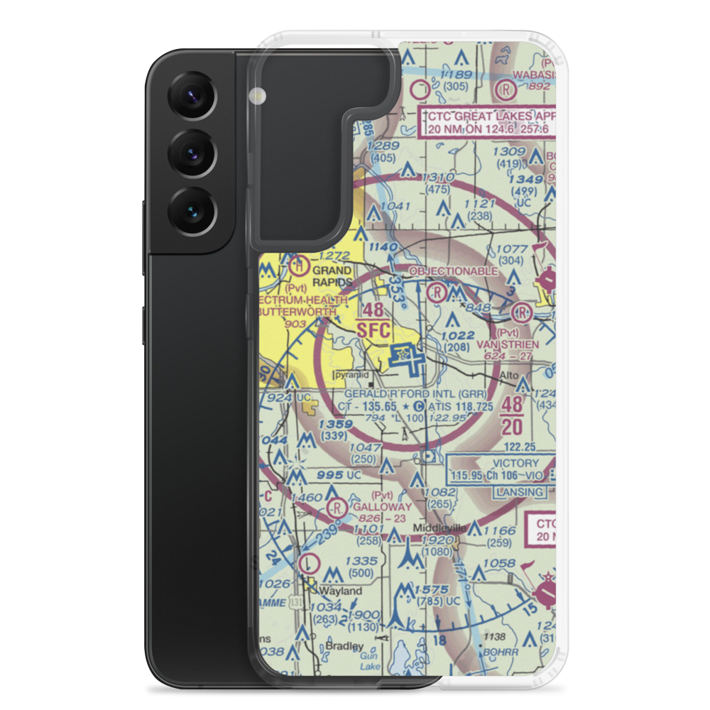 Gerald R. Ford International Airport (GRR) VFR Sectional Samsung Case Samsung Galaxy S22 Plus model shown