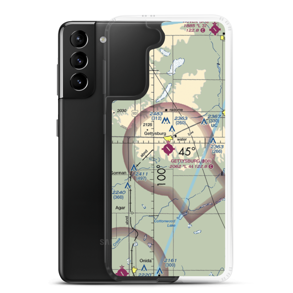Gettysburg Municipal Airport (0D8) VFR Sectional Samsung Case Samsung Galaxy S21 Plus model shown