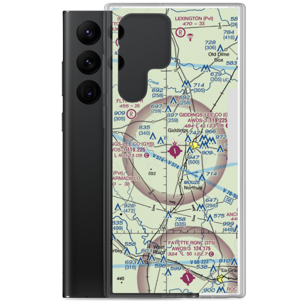 Giddings-Lee County Airport (GYB) VFR Sectional Samsung Case Samsung Galaxy S22 Ultra model shown