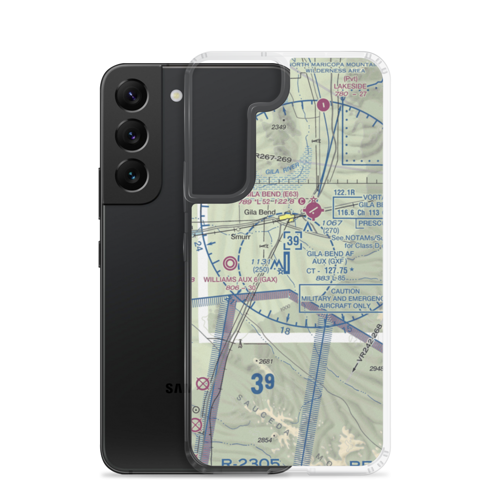 Gila Bend Af Aux Airport (GXF) VFR Sectional Samsung Case Samsung Galaxy S22 model shown