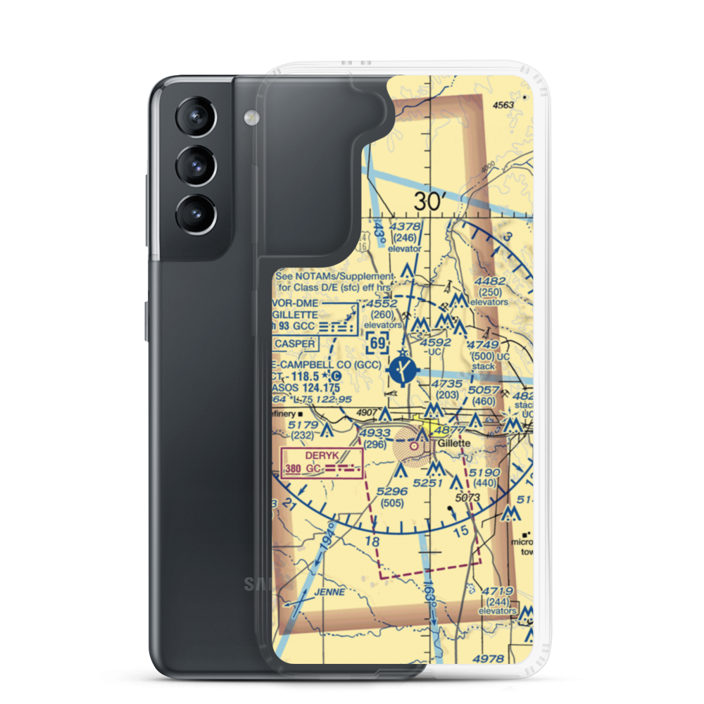 Gillette Campbell County Airport (GCC) VFR Sectional Samsung Case Samsung Galaxy S21 model shown