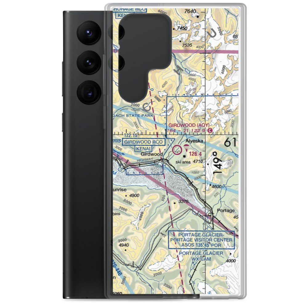 Girdwood Airport (AQY) VFR Sectional Samsung Case Samsung Galaxy S22 Ultra model shown