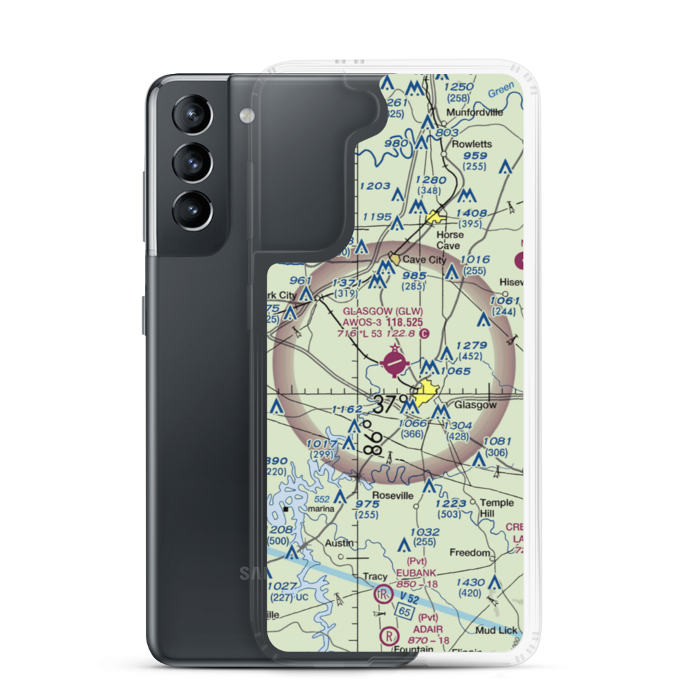 Glasgow Municipal Airport (GLW) VFR Sectional Samsung Case Samsung Galaxy S21 model shown