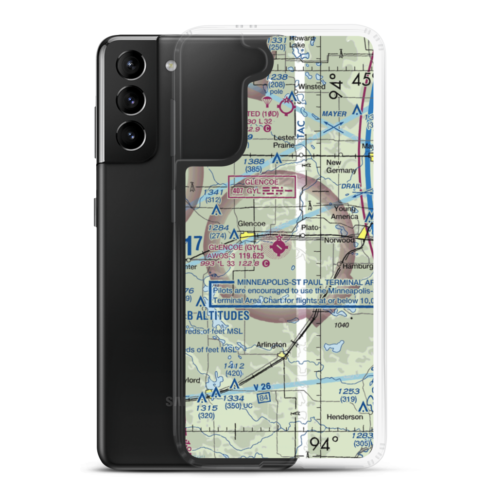 Glencoe Municipal Airport (GYL) VFR Sectional Samsung Case Samsung Galaxy S21 Plus model shown
