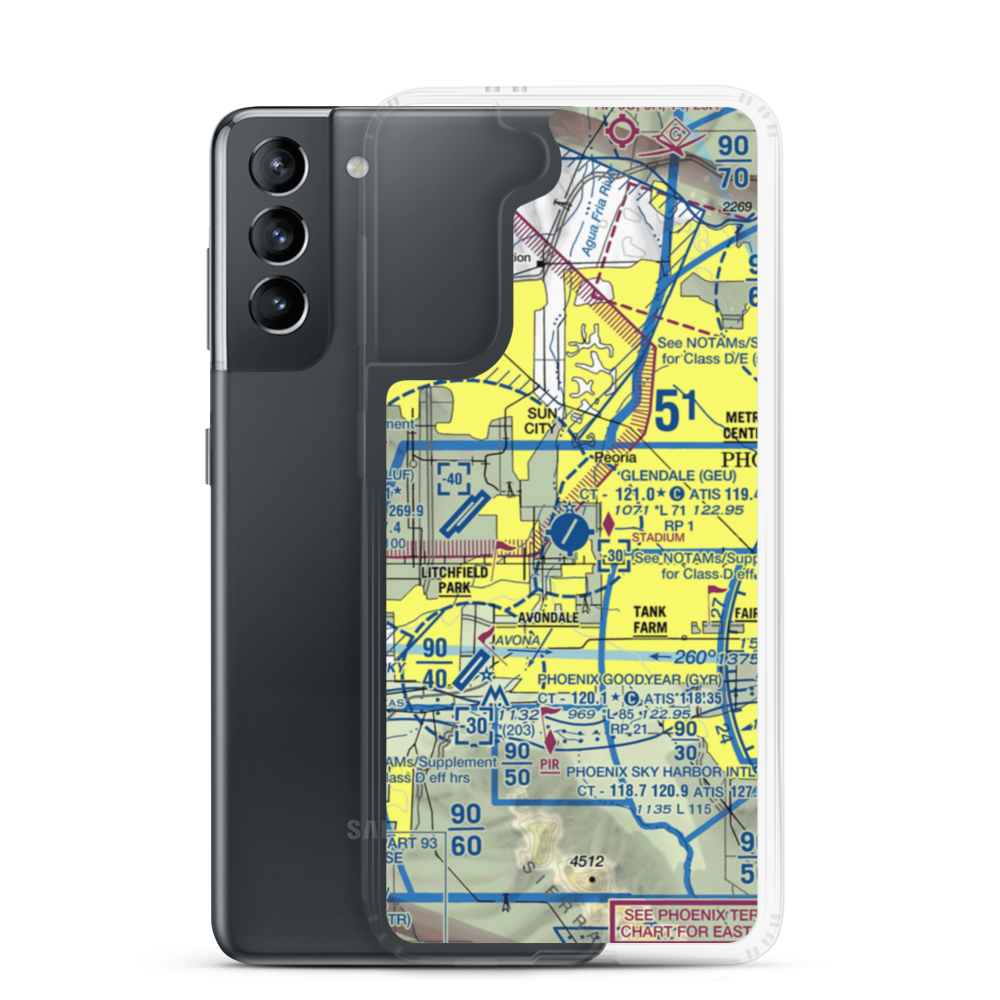 Glendale Municipal Airport (GEU) VFR Sectional Samsung Case Samsung Galaxy S21 model shown